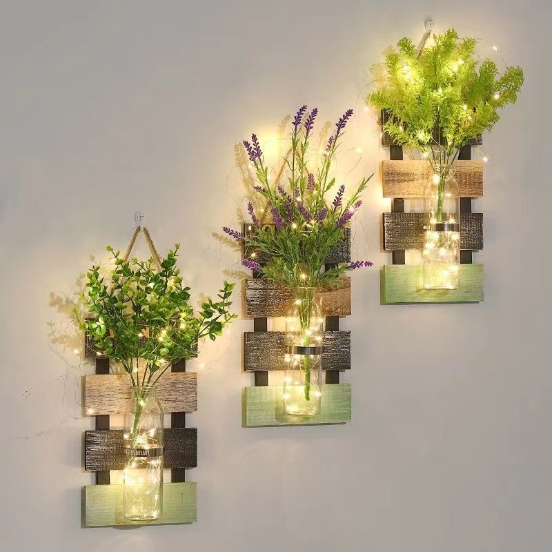 Mason Jar Lights Wall Vase, wall planters for indoor plants, Wall Sconces battery operated with string lights