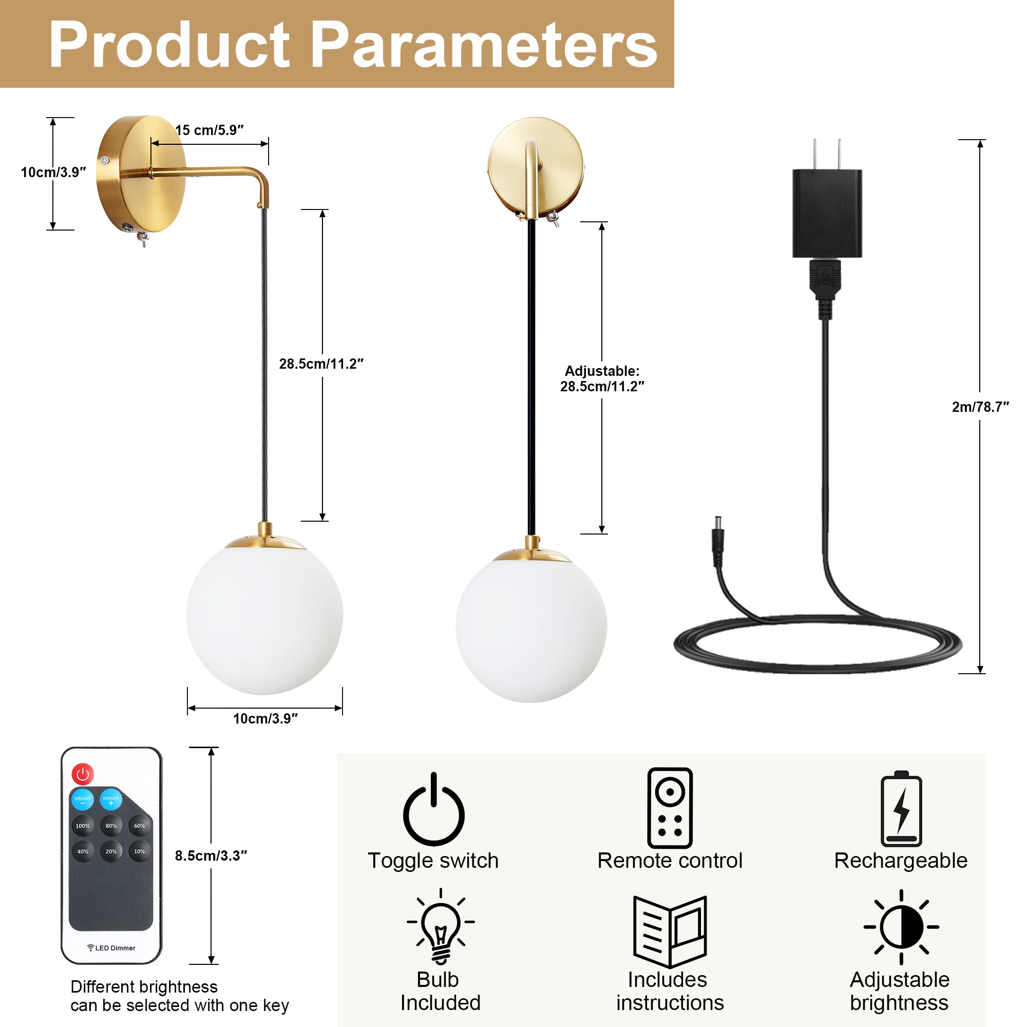LUMIMAN Rechargeable Wall Sconces Non-Electric Needed