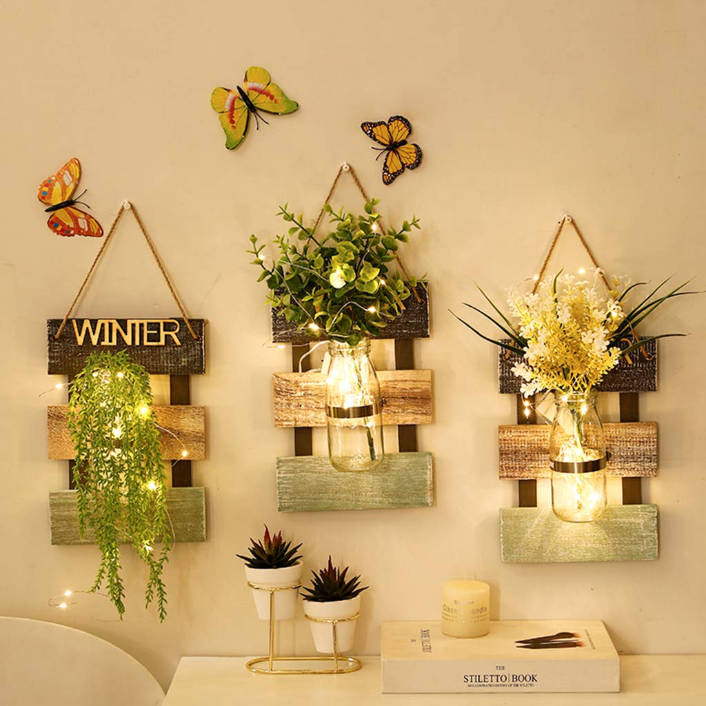 Mason Jar Lights Wall Vase, wall planters for indoor plants, Wall Sconces battery operated with string lights