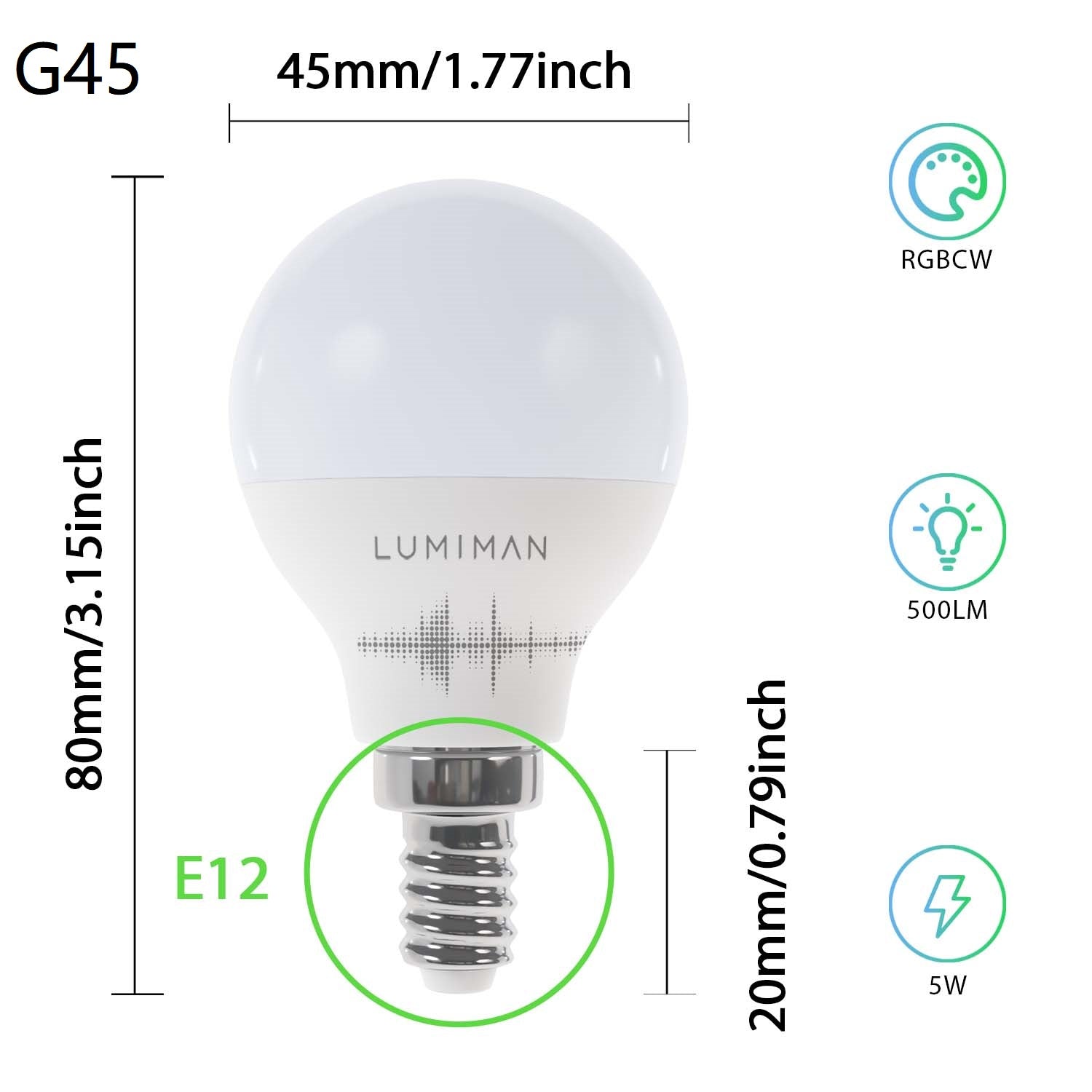 LUMIMAN PRO - Mini Bulb A15 G45 E12 small screw Smart Alexa/Google voice controlled