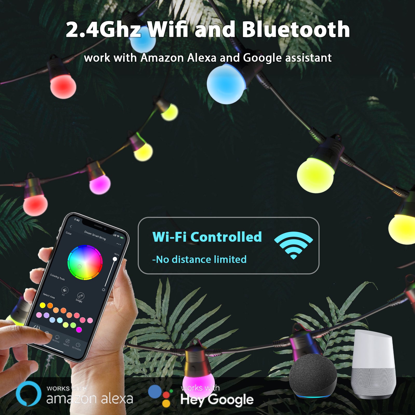 LUMIMAN Outdoor Lights for Christmas Decoration, Waterproof 48ft with 15 RGBIC LED Bulbs-LUMIMAN
