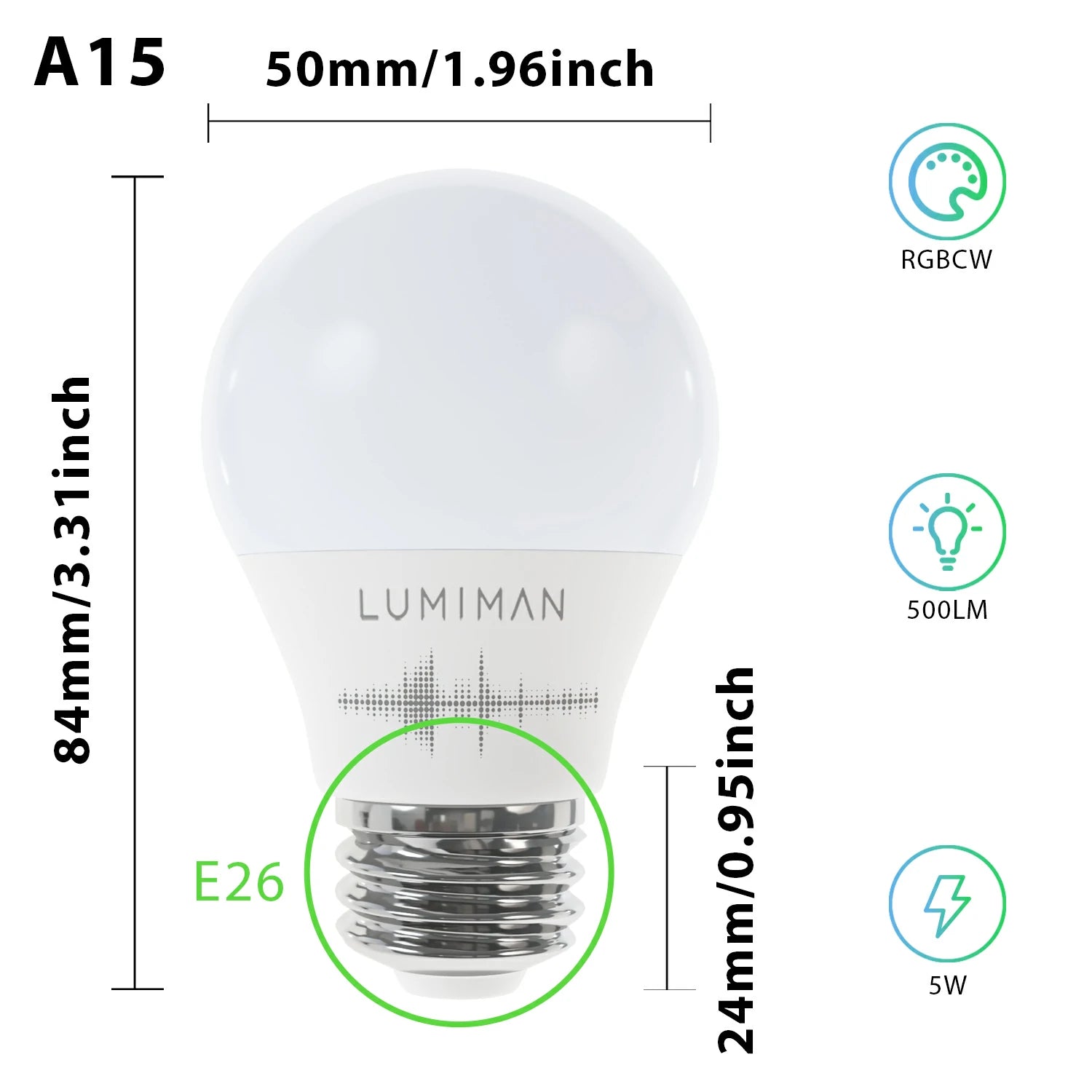 LUMIMAN PRO - Mini Bulb A15 E26 for ceiling light fixture Smart Alexa/Google voice controlled