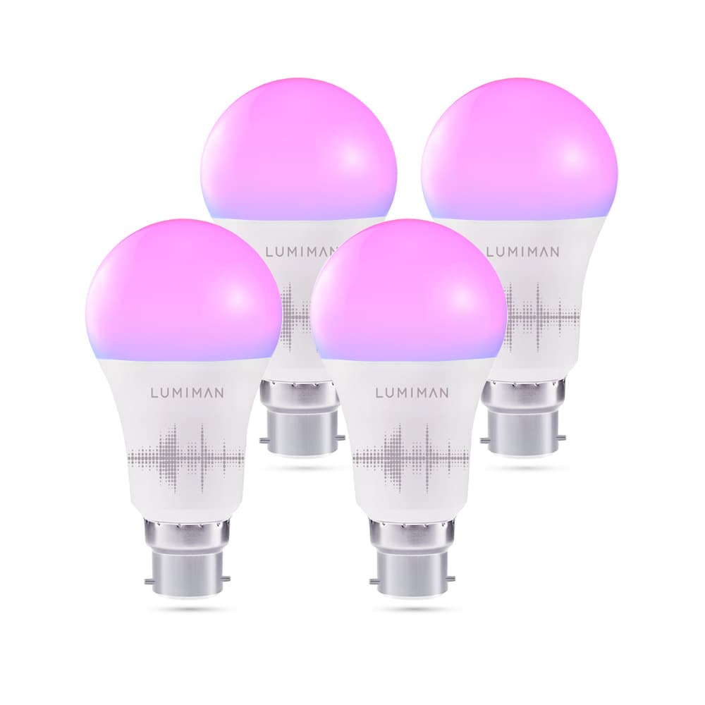 LUMIMAN PRO - UK Wifi Smart LED Light Colour Changing Bulbs Alexa Voice/App Control B22 Bayonet 4 Pack-LUMIMAN