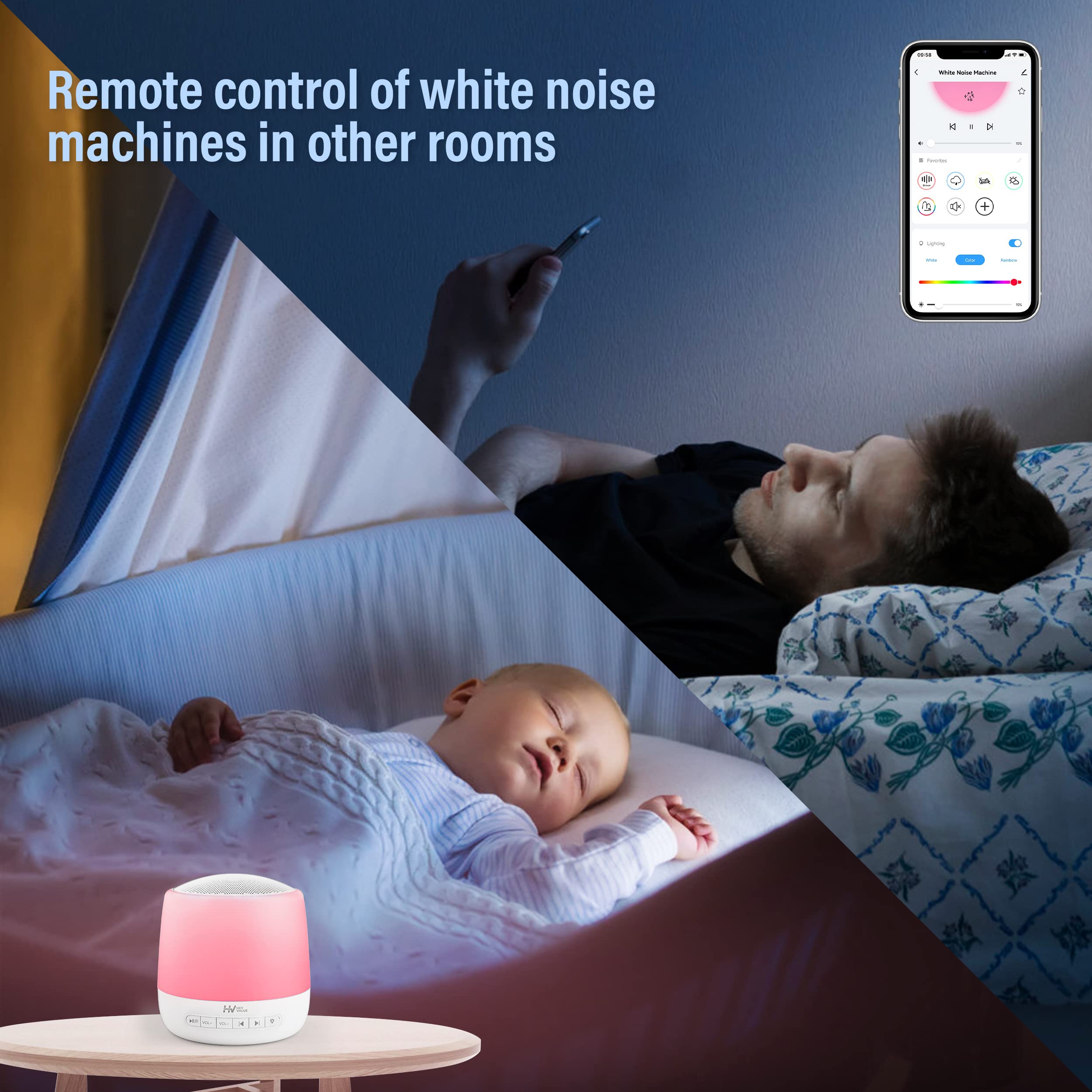 LUMIMAN Baby Sound Machine, App Controlled White Noise Machine Baby Ni