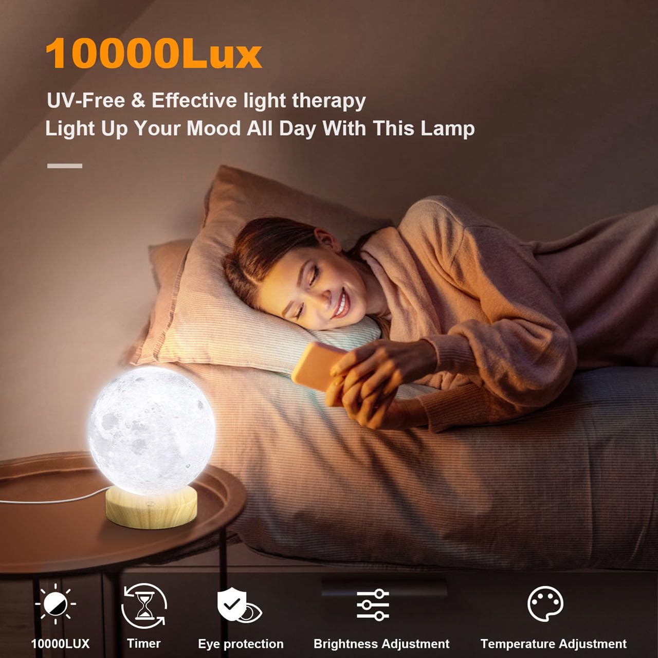Therapy lamp, 10000 Lux Light Brightness adjustable with 3 Color Temperatures