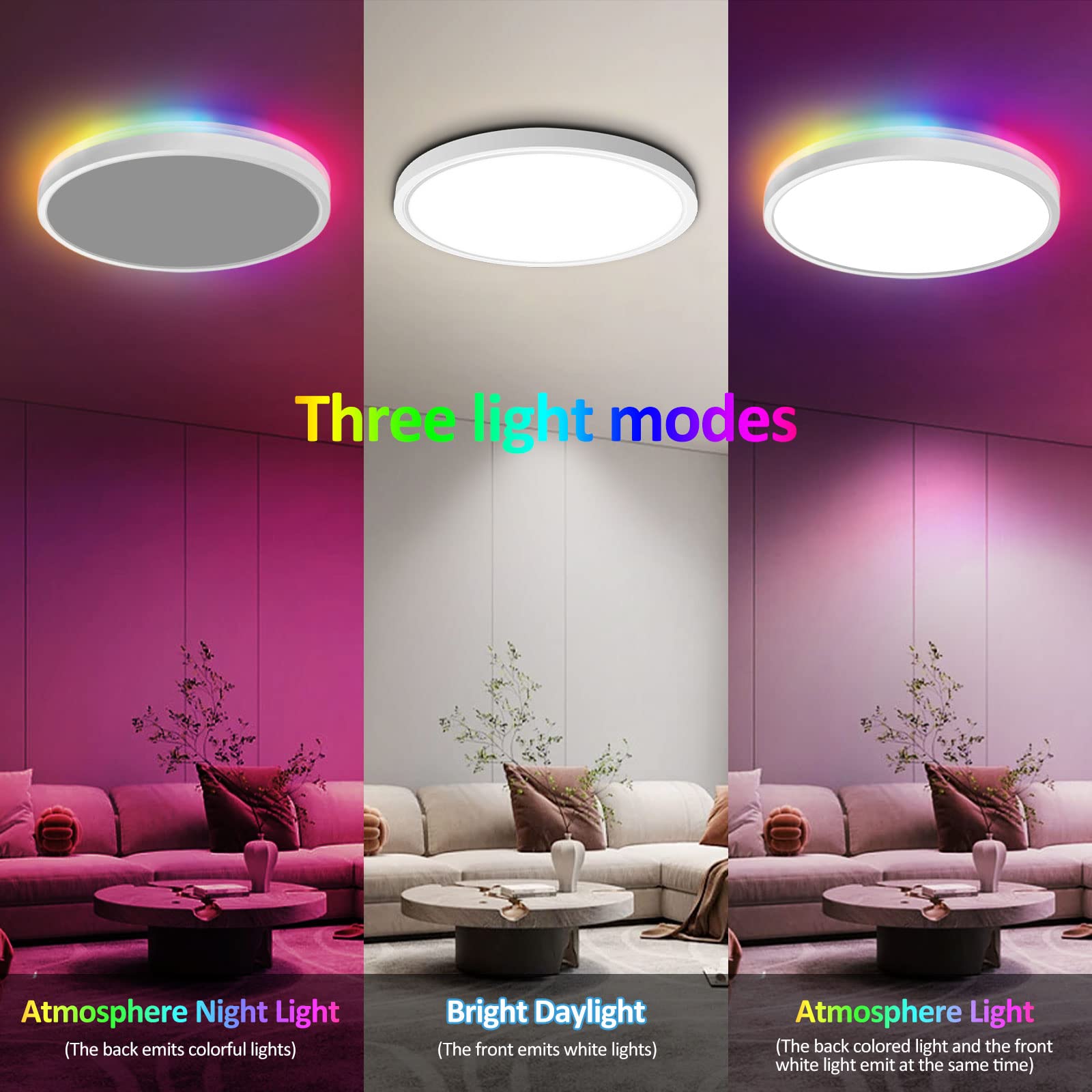 LUMIMAN Smart Led Ceiling Light Flush Mount RGB Ambient Light at back