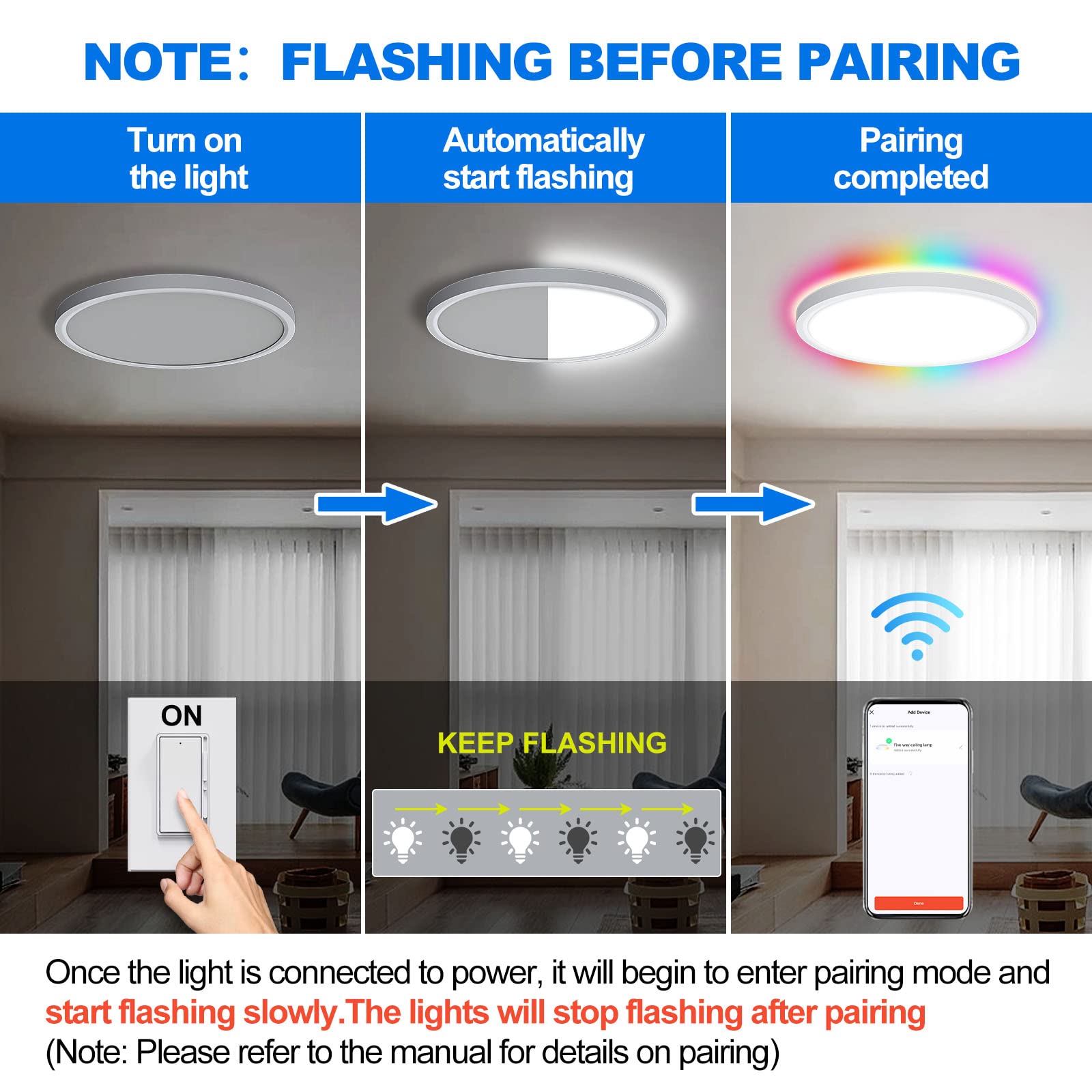 LUMIMAN Smart Led Ceiling Light Flush Mount RGB Ambient Light at back