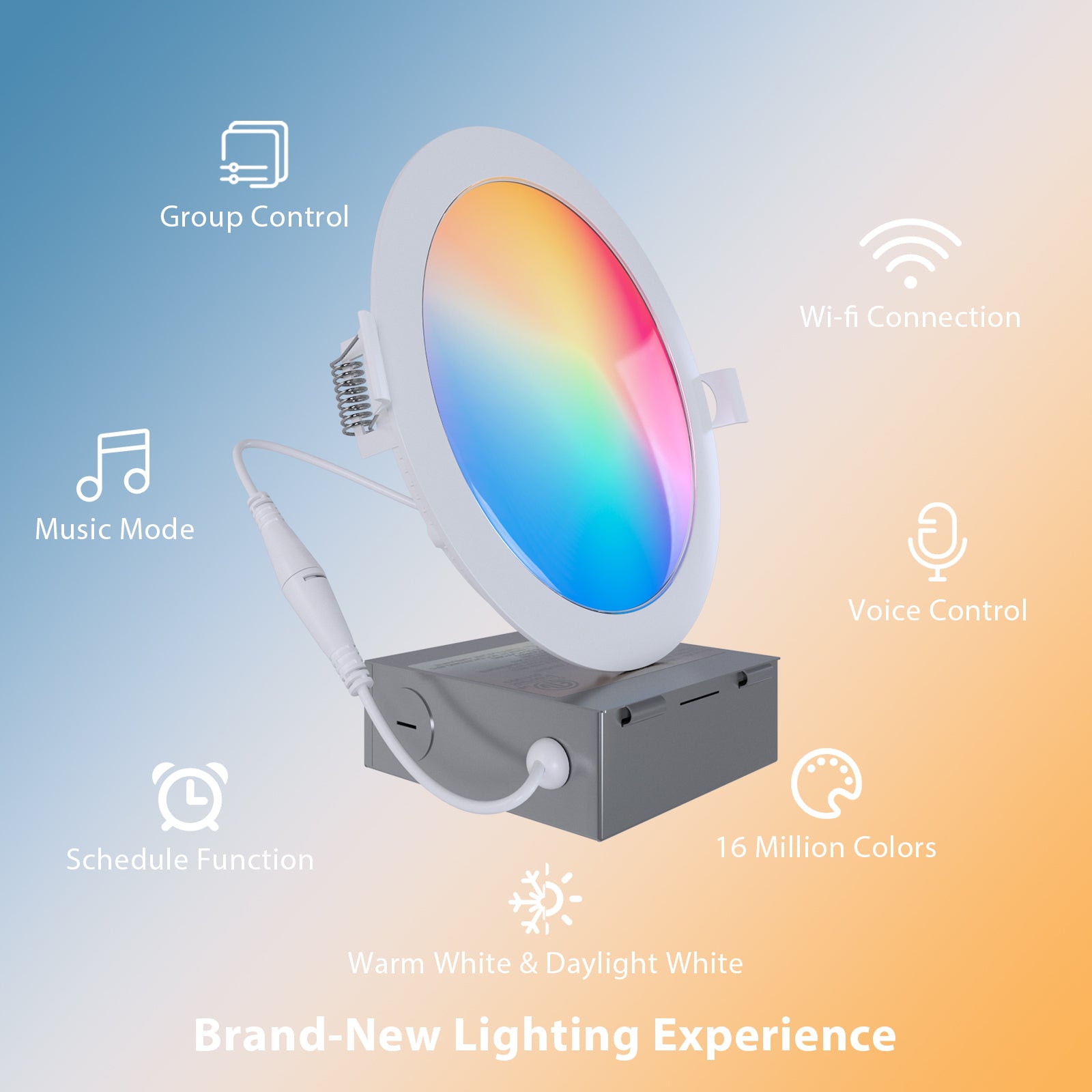Smart Recessed Lighting LED 6 inch Ultra-Thin Color Changing with Junction Box 12W 1100LM