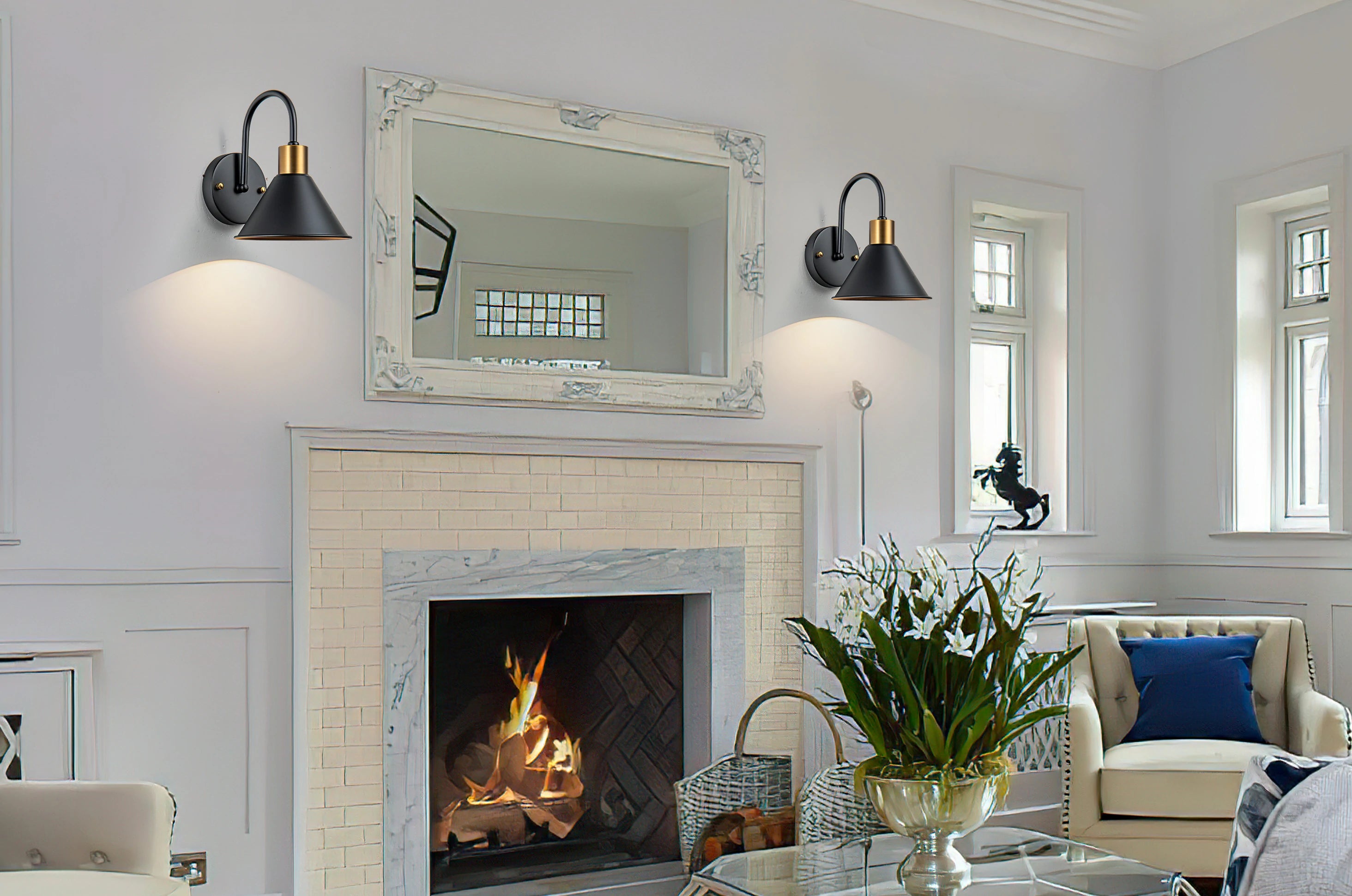 Vintage Battery Operated Wall Sconces Set of 2 Black Barn Light 2700K warm white only 1 Pack