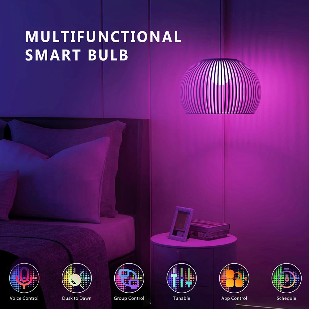 Basics Smart A19 LED Light Bulb, 2.4 GHz Wi-Fi, 7.5W (Equivalent to  60W) 800LM, Works with Alexa Only, 1-Pack, Multicolor 