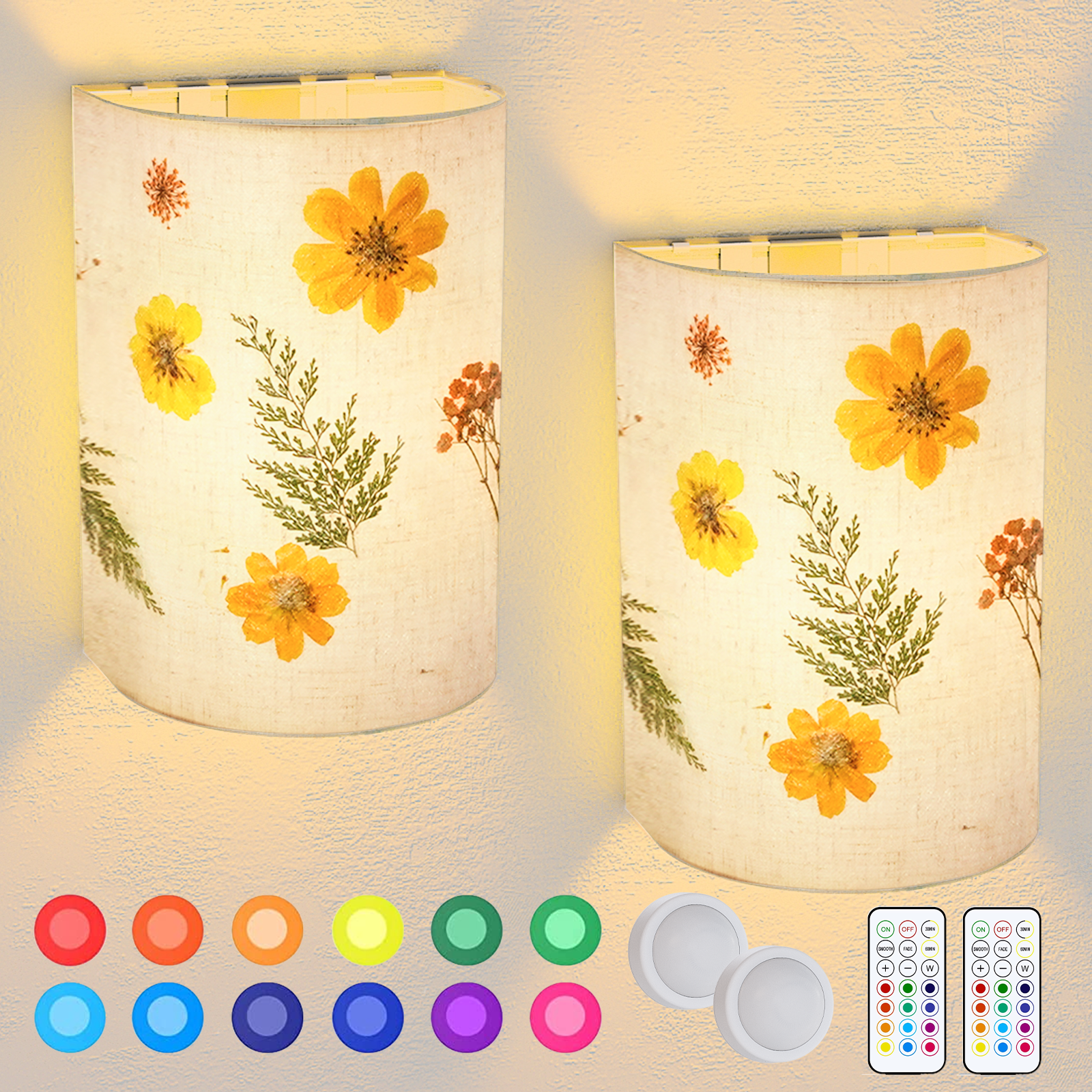 Battery Operated Wall Sconces Set of Two, Rechargeable Magnetic Wireless Sconces Linen Fabric Wall Lighting,